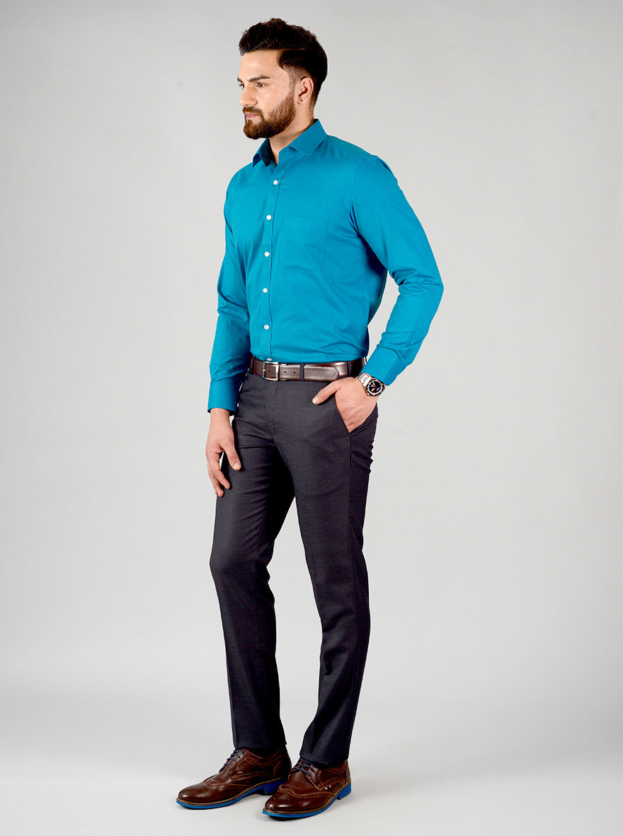 Swedish Blue Self Design Regular Fit Formal Shirt | Greenfibre