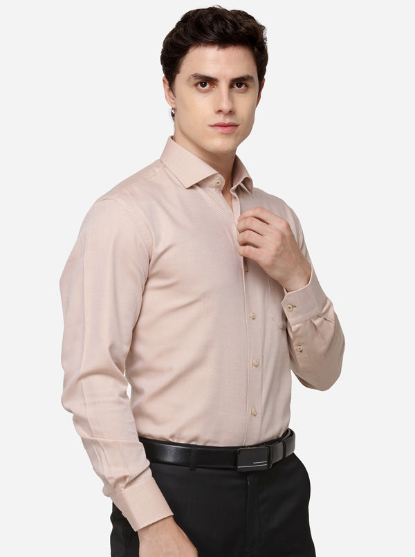 Beige Dobby Regular Fit Formal Shirt | JadeBlue