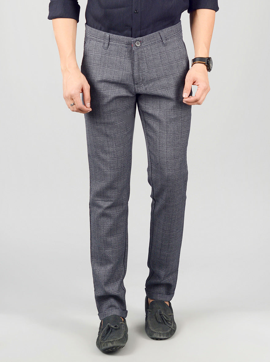 Grey Checked Slim Fit Casual Trouser | Greenfibre