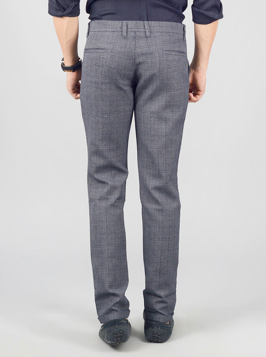 Grey Checked Slim Fit Casual Trouser | Greenfibre