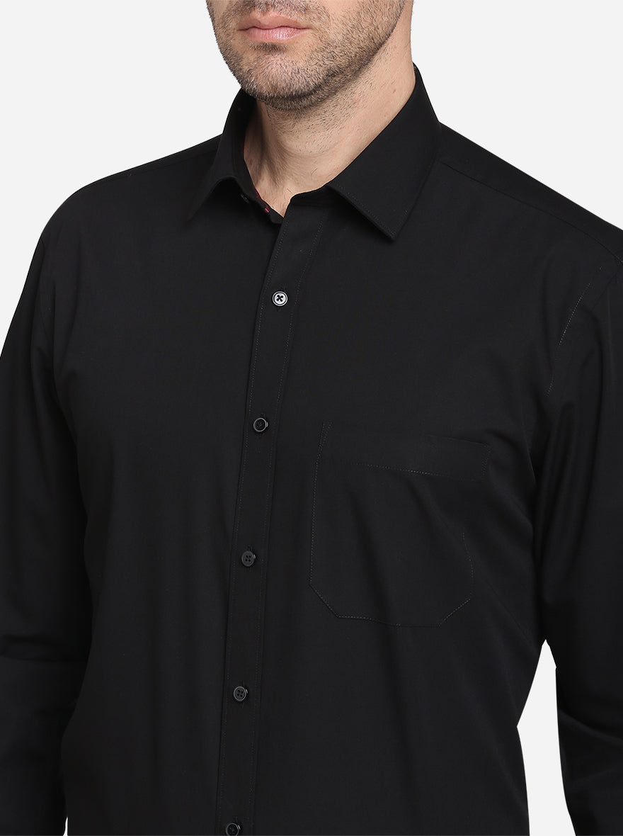 Black Solid Regular Fit Formal Shirt  | Greenfibre