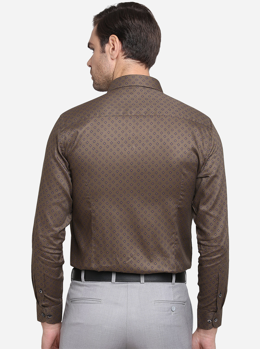 Brown Printed Slim Fit Formal Shirt  | Metal