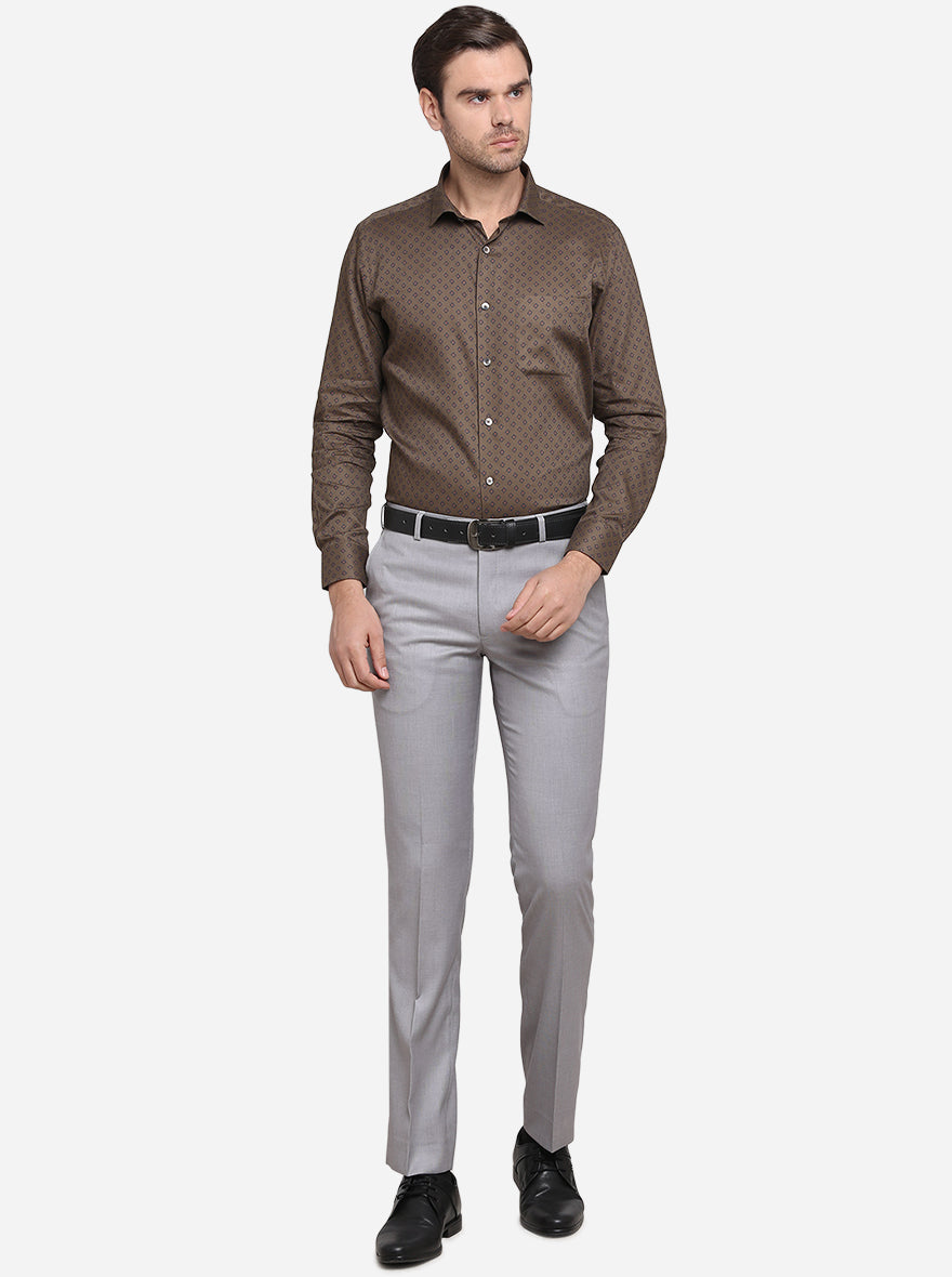 Brown Printed Slim Fit Formal Shirt  | Metal