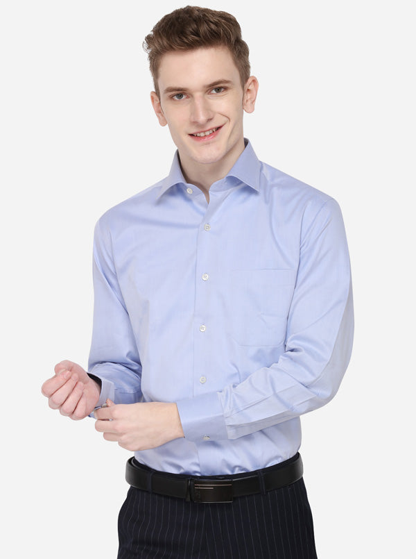 Sky Blue Solid Slim Fit Formal Shirt | JadeBlue