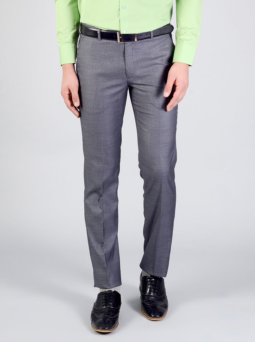 Grey Checked Slim Fit Formal Trouser | JB Studio