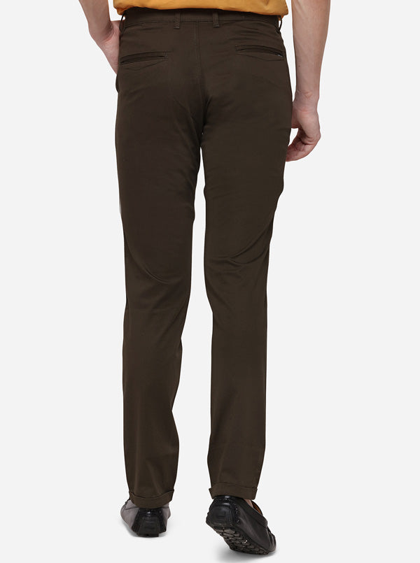 Brown Super Slim Fit Solid Casual Trouser | Greenfibre