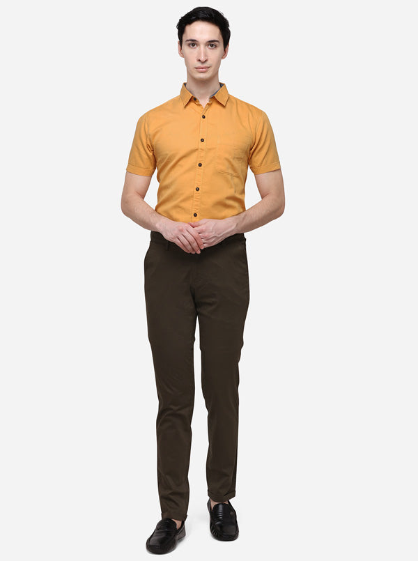 Brown Super Slim Fit Solid Casual Trouser | Greenfibre