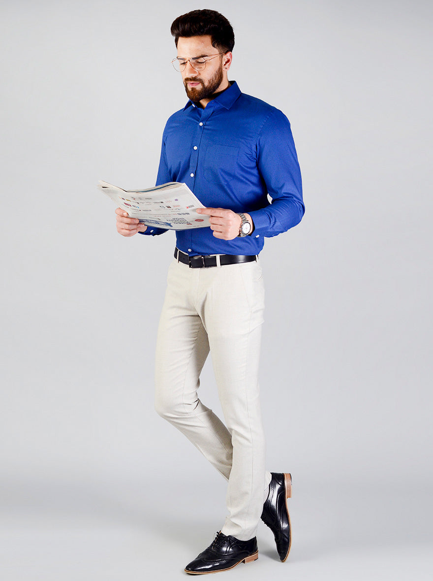 Dark Blue Self Design Regular Fit Formal Shirt | Greenfibre