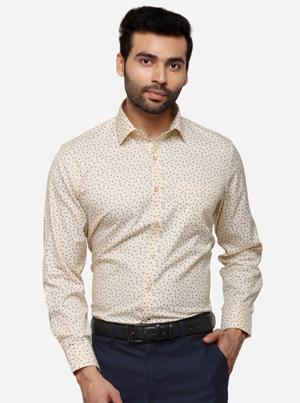 Cream Printed Regular Fit Formal Shirt | Greenfibre