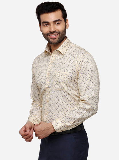 Cream Printed Regular Fit Formal Shirt | Greenfibre