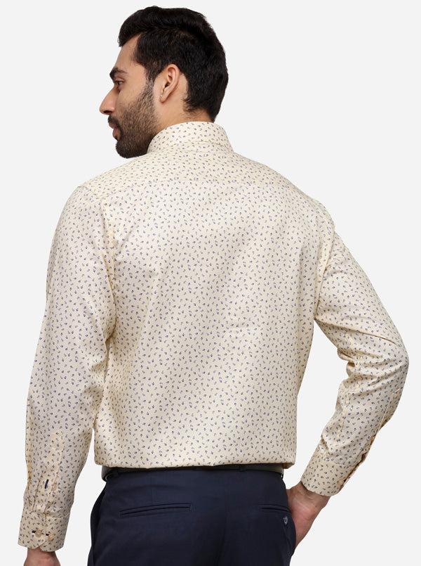 Cream Printed Regular Fit Formal Shirt | Greenfibre