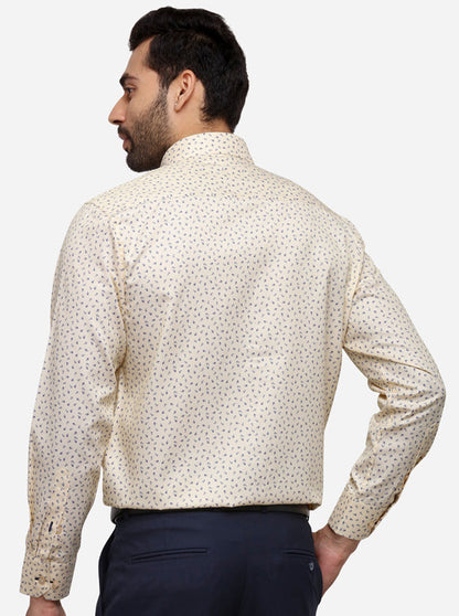 Cream Printed Regular Fit Formal Shirt | Greenfibre