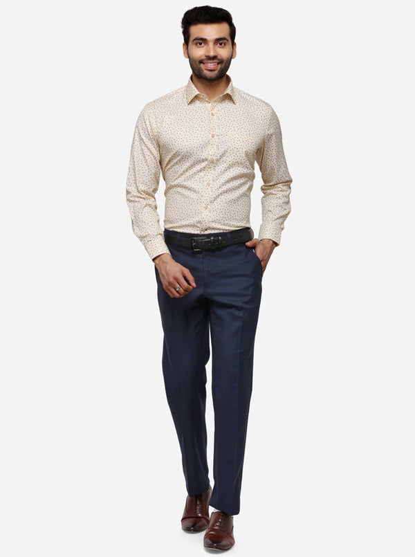 Cream Printed Regular Fit Formal Shirt | Greenfibre