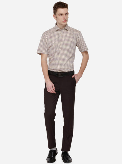 Cream Checked Regular Fit Formal Shirt | JadeBlue