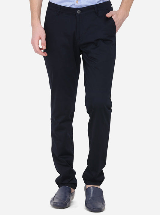 Black Solid Slim Fit Casual Trouser | Greenfibre