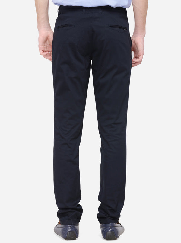 Black Solid Slim Fit Casual Trouser | Greenfibre