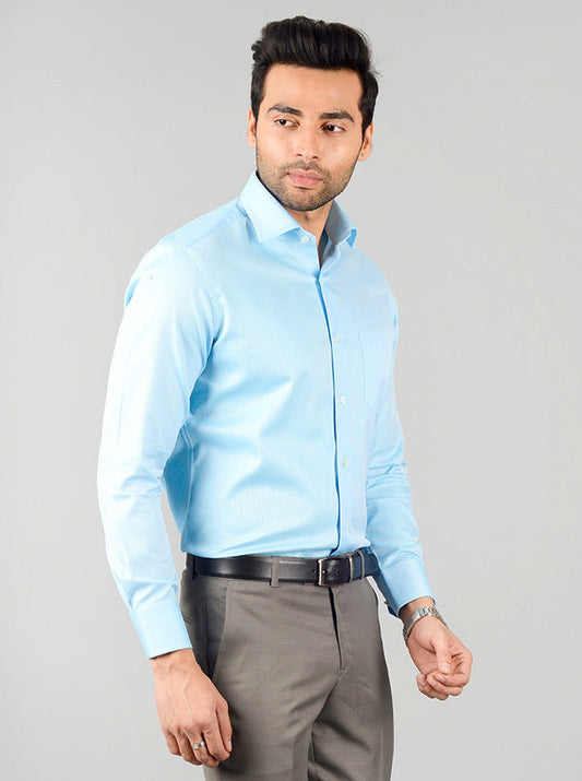 Baby Blue Self Textured Slim Fit Formal Shirt | JadeBlue