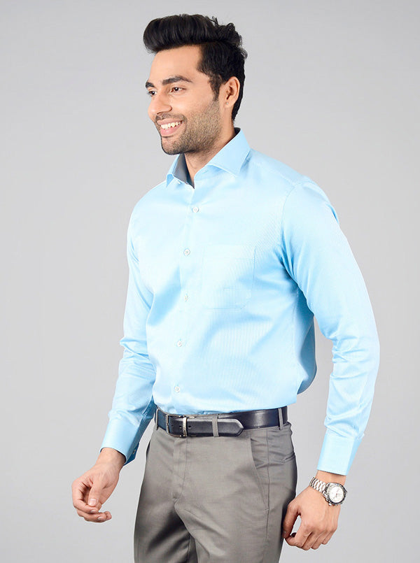 Baby Blue Self Textured Slim Fit Formal Shirt | JadeBlue