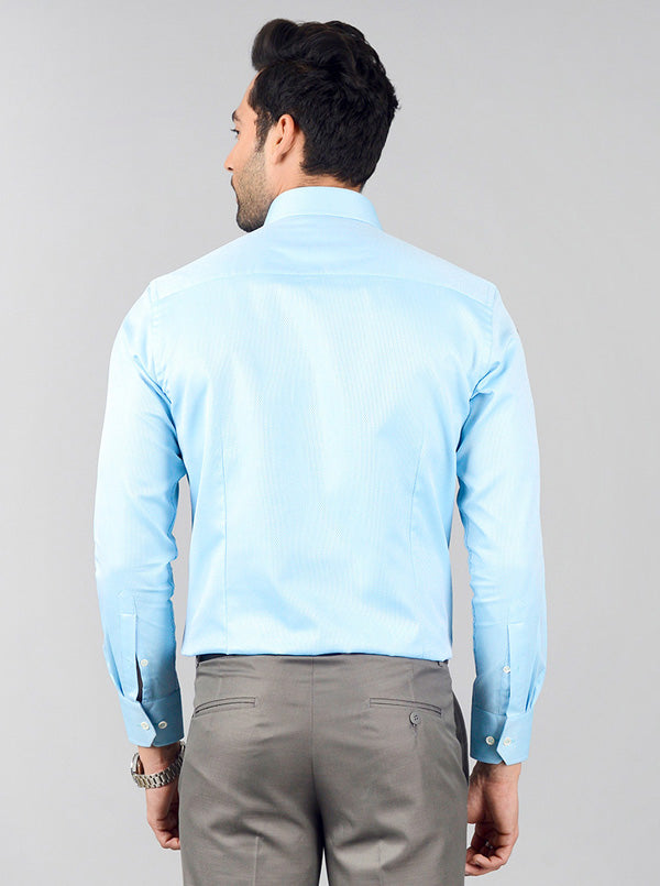 Baby Blue Self Textured Slim Fit Formal Shirt | JadeBlue