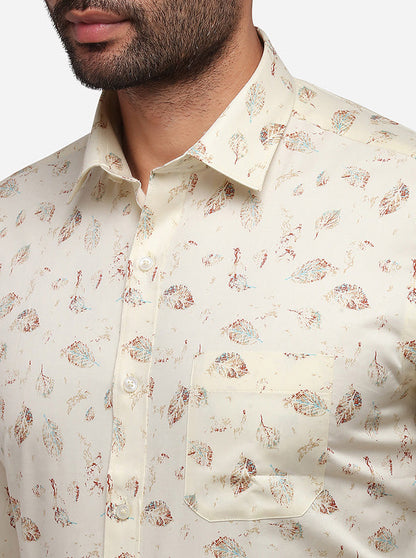 Cream Printed Slim Fit Formal Shirt | Greenfibre