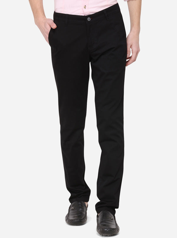 Black Solid Super Slim Fit Casual Trouser | Greenfibre