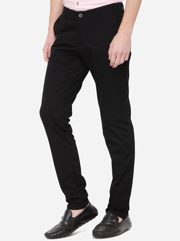 Black Solid Super Slim Fit Casual Trouser | Greenfibre