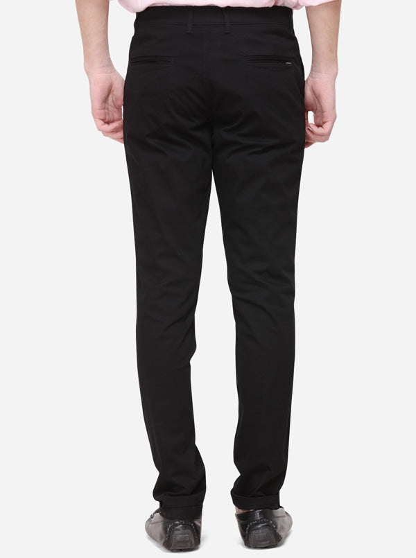 Black Solid Super Slim Fit Casual Trouser | Greenfibre