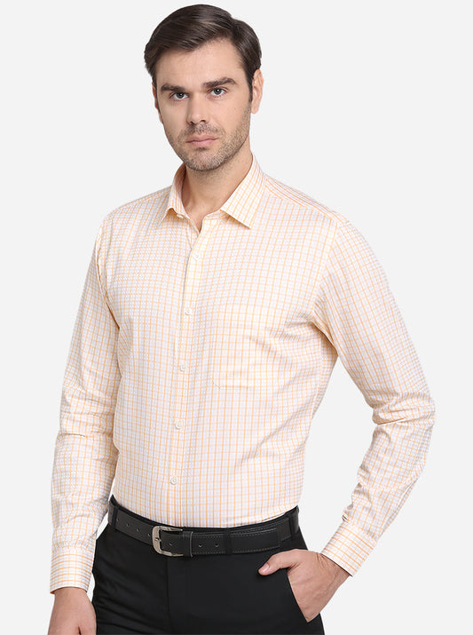 Peach Checked Slim Fit Formal Shirt  | JadeBlue