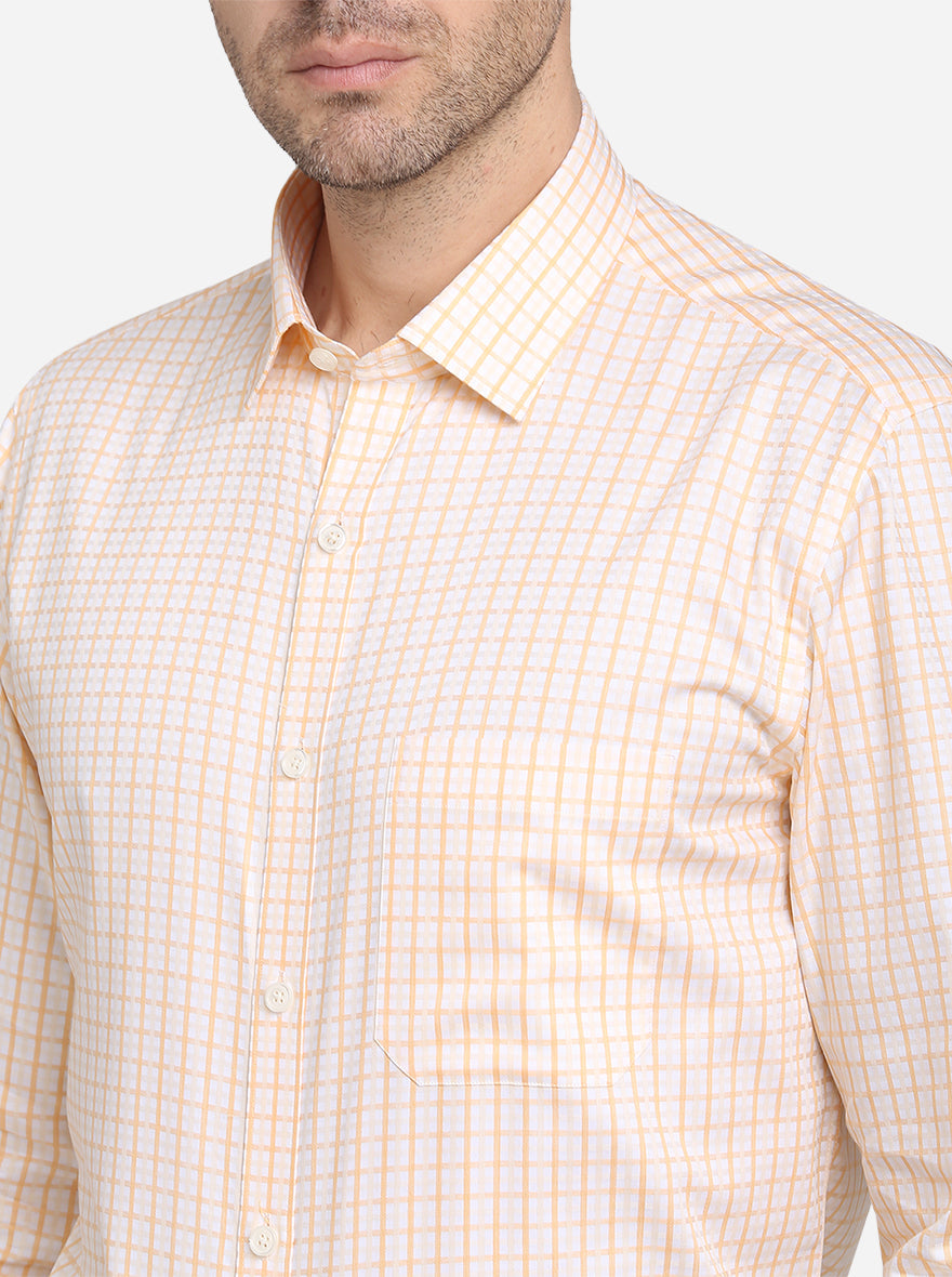 Peach Checked Slim Fit Formal Shirt  | JadeBlue