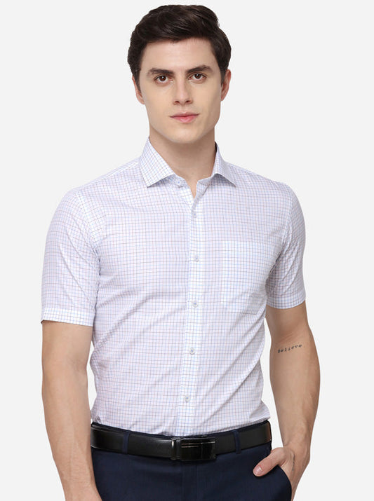 White & Blue Checked Regular Fit Formal Shirt | JadeBlue