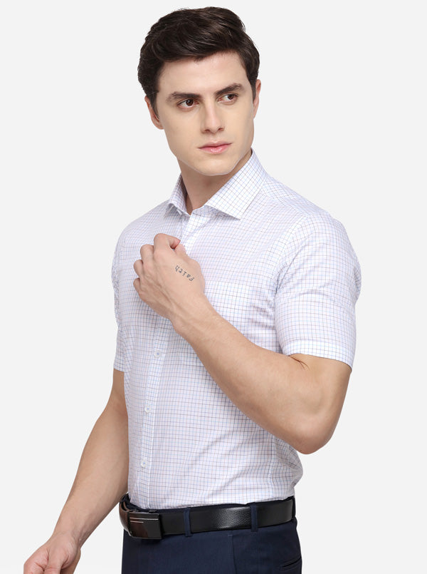 White & Blue Checked Regular Fit Formal Shirt | JadeBlue