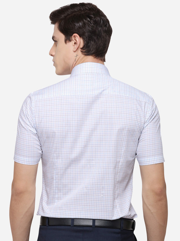 White & Blue Checked Regular Fit Formal Shirt | JadeBlue