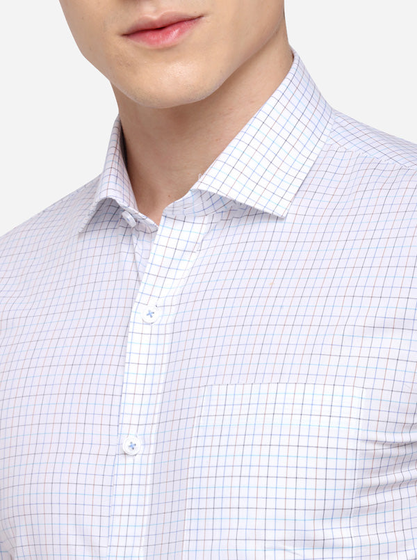 White & Blue Checked Regular Fit Formal Shirt | JadeBlue