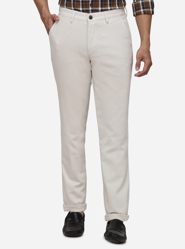 Light Beige Solid Uno Fit Casual Trouser | JadeBlue Sport