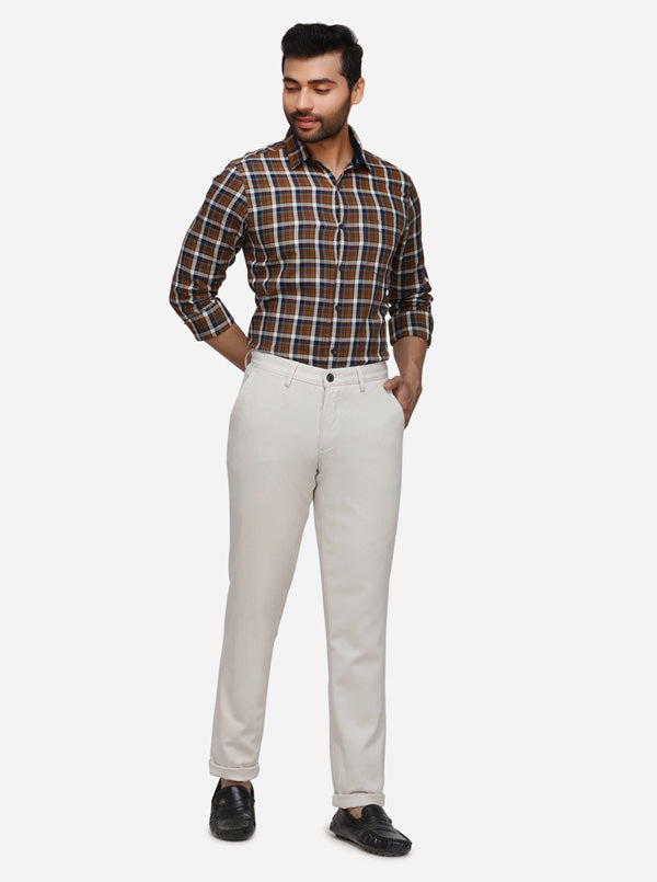 Light Beige Solid Uno Fit Casual Trouser | JadeBlue Sport