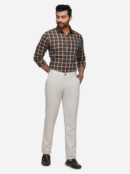 Light Beige Solid Uno Fit Casual Trouser | JadeBlue Sport