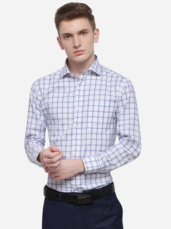 White & Blue Checked Slim Fit Formal Shirt | JadeBlue