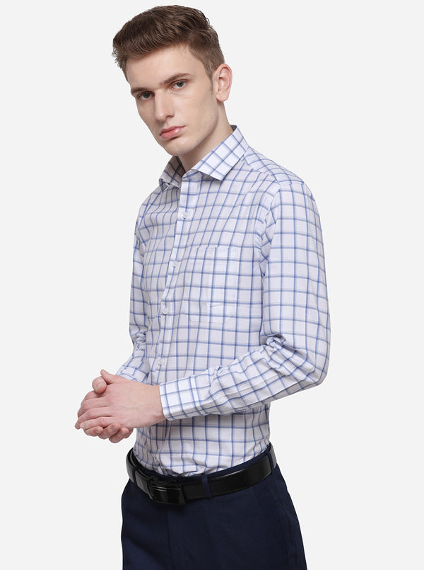 White & Blue Checked Slim Fit Formal Shirt | JadeBlue