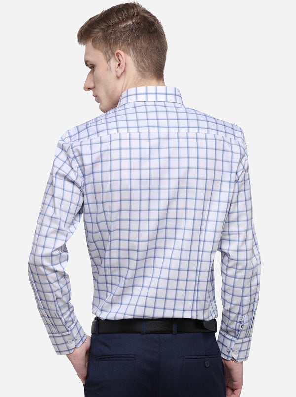 White & Blue Checked Slim Fit Formal Shirt | JadeBlue