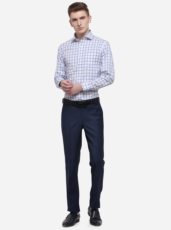 White & Blue Checked Slim Fit Formal Shirt | JadeBlue