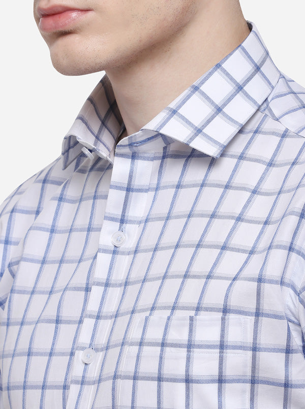 White & Blue Checked Slim Fit Formal Shirt | JadeBlue