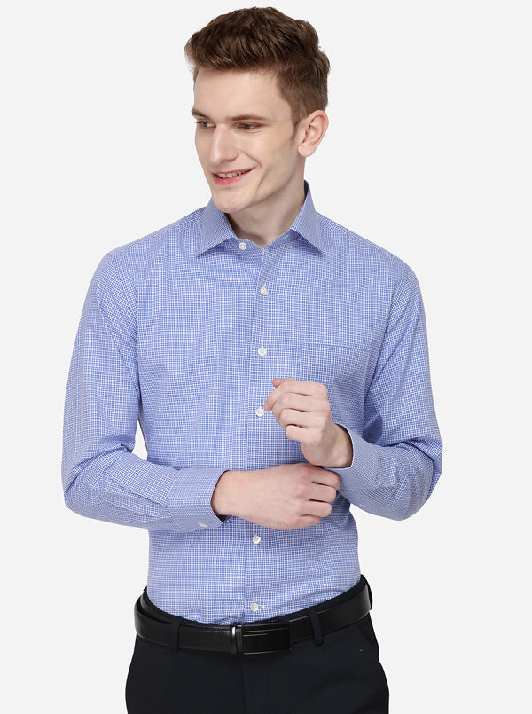 Blue & White Checked Slim Fit Formal Shirt | JadeBlue