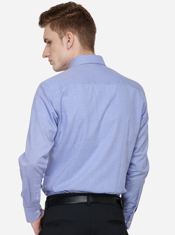 Blue & White Checked Slim Fit Formal Shirt | JadeBlue