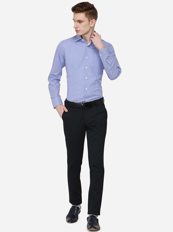 Blue & White Checked Slim Fit Formal Shirt | JadeBlue