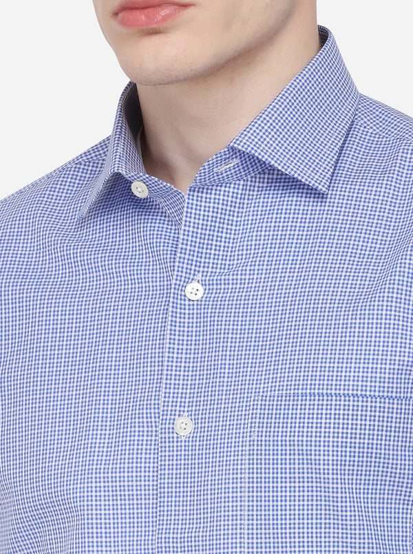 Blue & White Checked Slim Fit Formal Shirt | JadeBlue