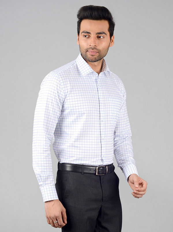 White & Blue Checked Slim Fit Formal Shirt | JadeBlue