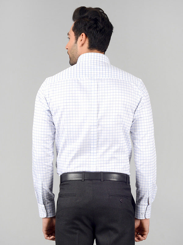 White & Blue Checked Slim Fit Formal Shirt | JadeBlue