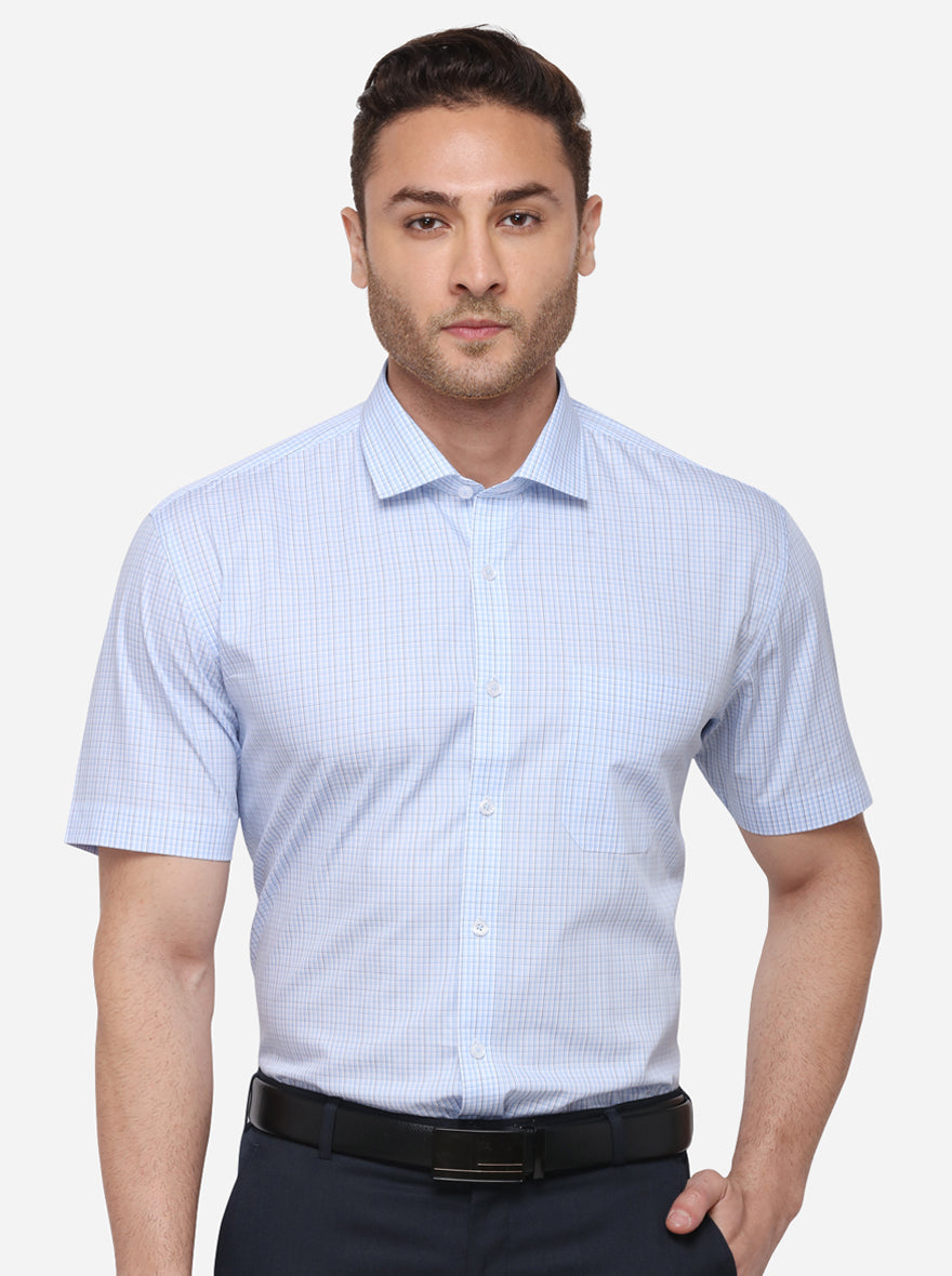 Sky Blue Checked Regular Fit Formal Shirt | JadeBlue