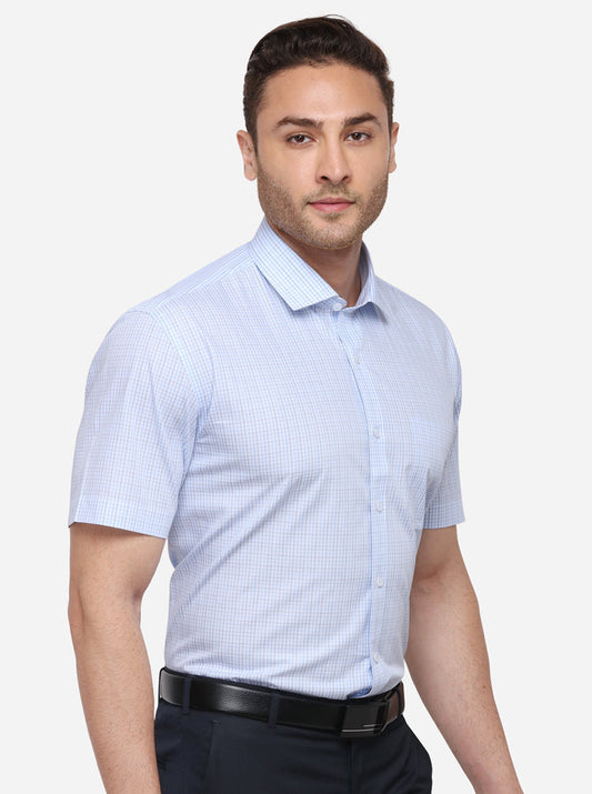 Sky Blue Checked Regular Fit Formal Shirt | JadeBlue