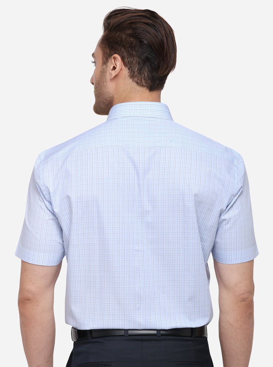 Sky Blue Checked Regular Fit Formal Shirt | JadeBlue